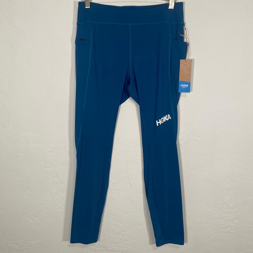 Hoka Teal Performance Crop Tights Leggings Large Side Pockets NWT - Picture 2 of 15